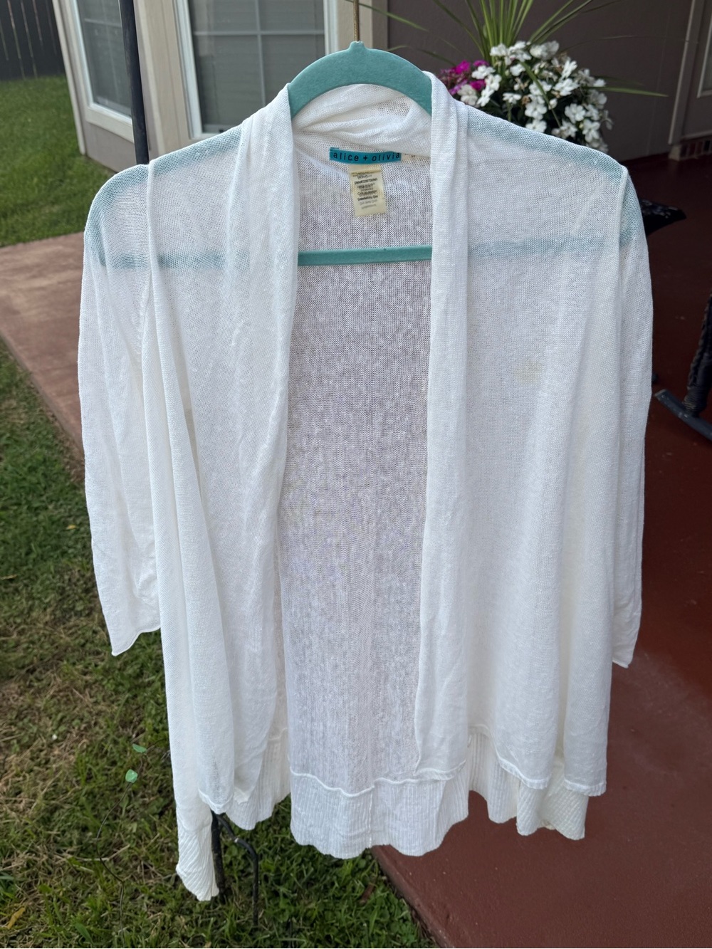 Alice + Olivia White 100% Linen Open Front Cardigan Lightweight Size Small